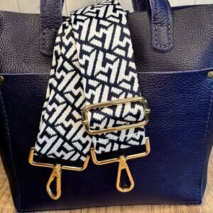 Wide Navy Blue White Crossbody Strap Guitar Strap Tote Bag Handle NEW